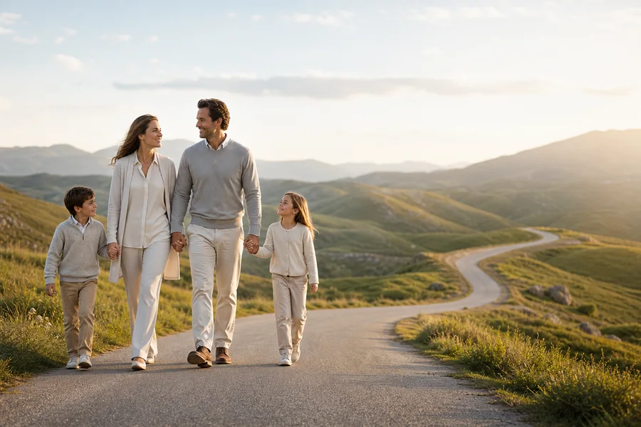 Family walking on a road representing a clear financial planning roadmap